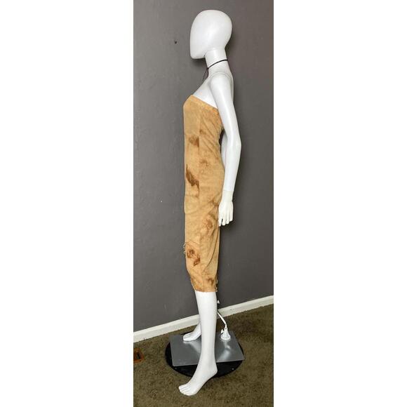 Y2K Brown Marbled Dye Crinkled Mesh Dress from Chelsey size Large - Picture 3 of 10